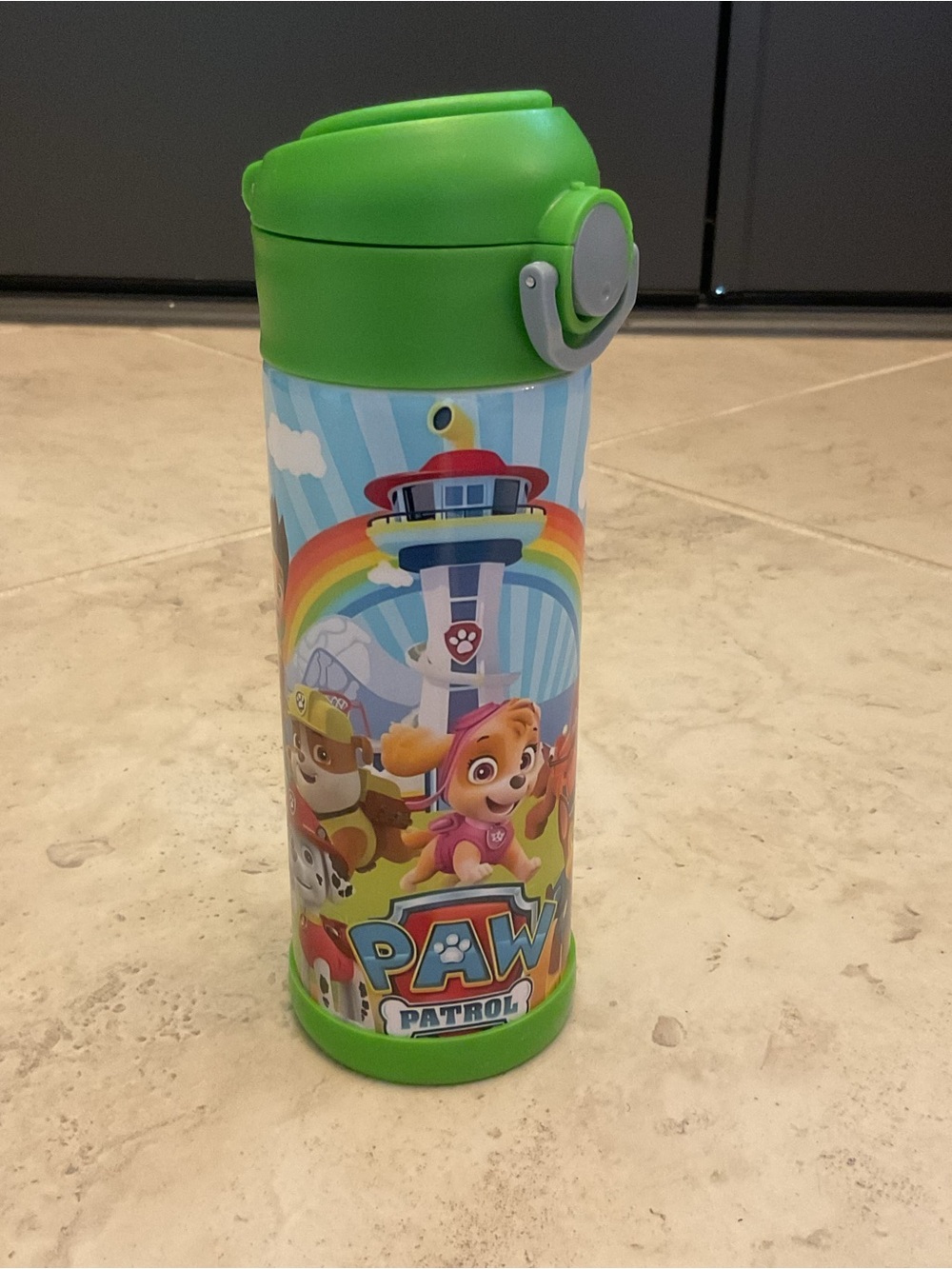 Paw Patrol Green Kids Water Bottle with Colorful Character Print